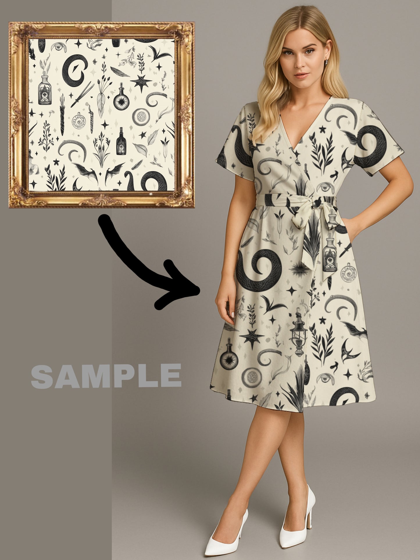 Your Art Painting on Short-Sleeve Wrap Midi Dress