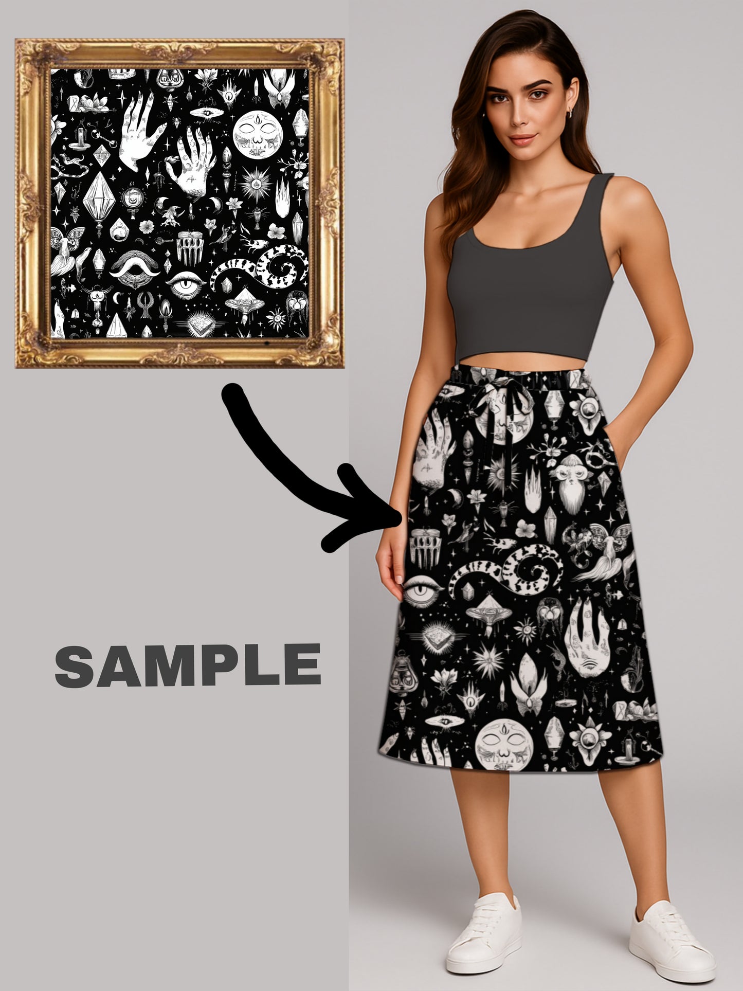 Painting to A-line midi skirt