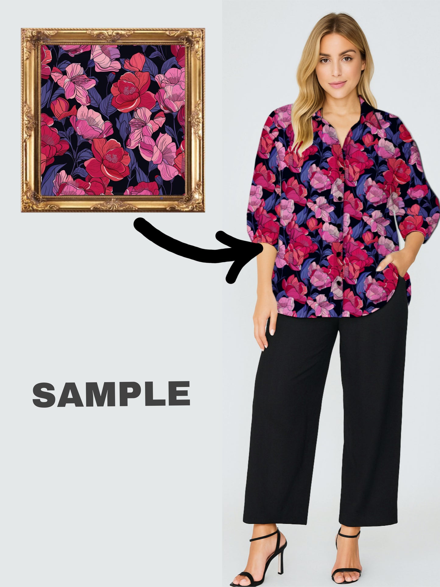 Your Art Painting on Button-Down Relaxed Shirt with ¾ Sleeves
