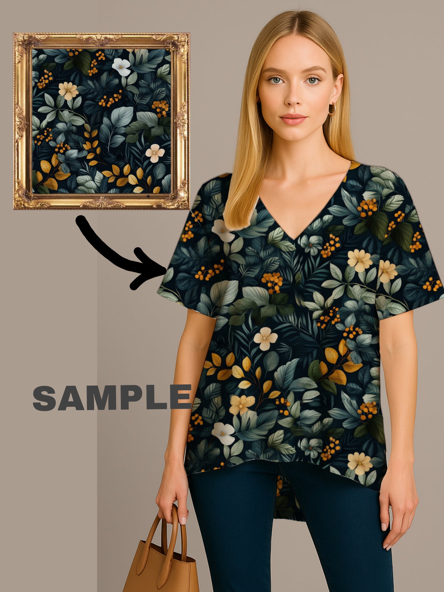 Your Art Painting on Relaxed V-Neck Short-Sleeve Top