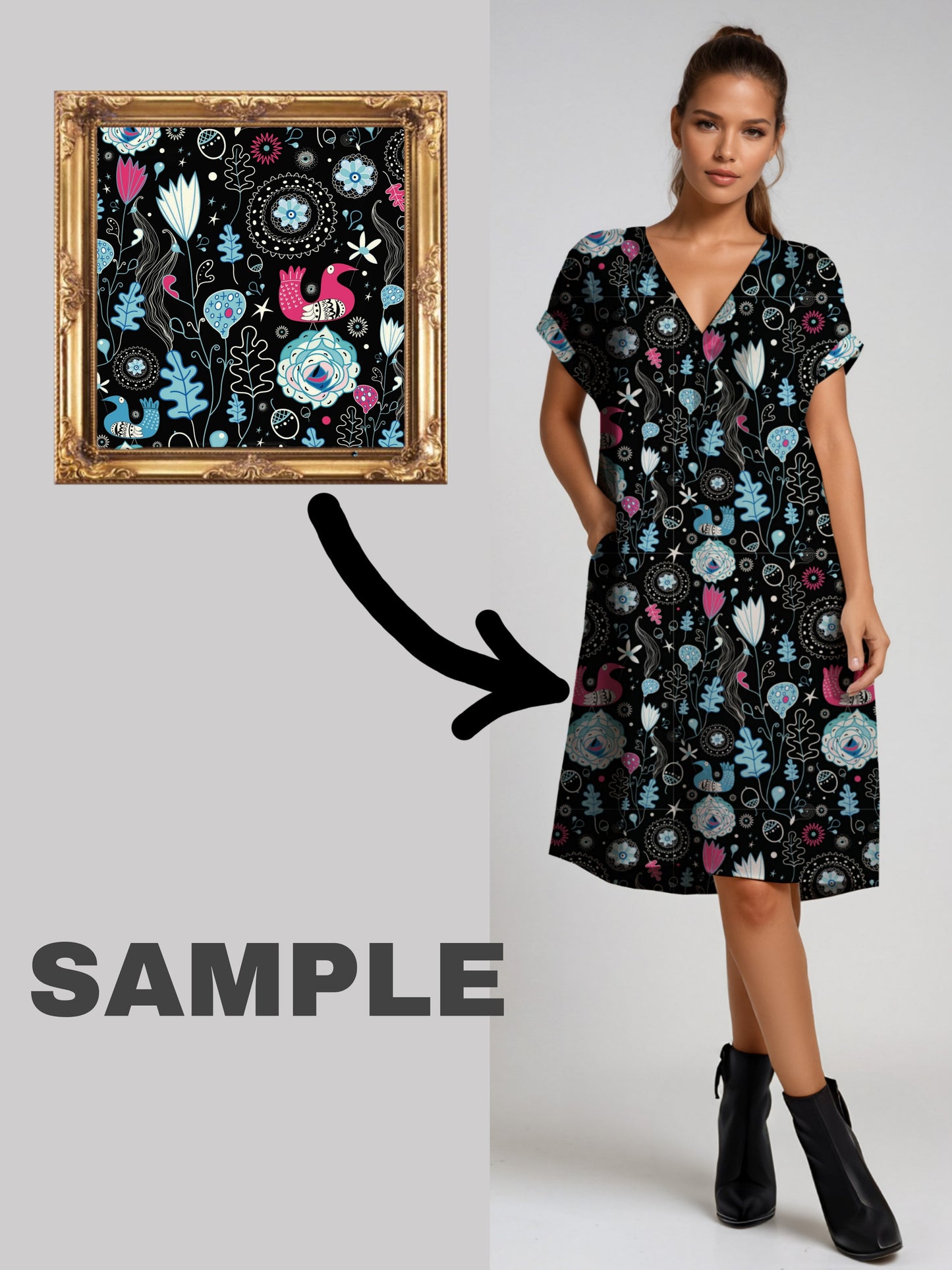 Your Art Painting On  A-line V-neck Dress