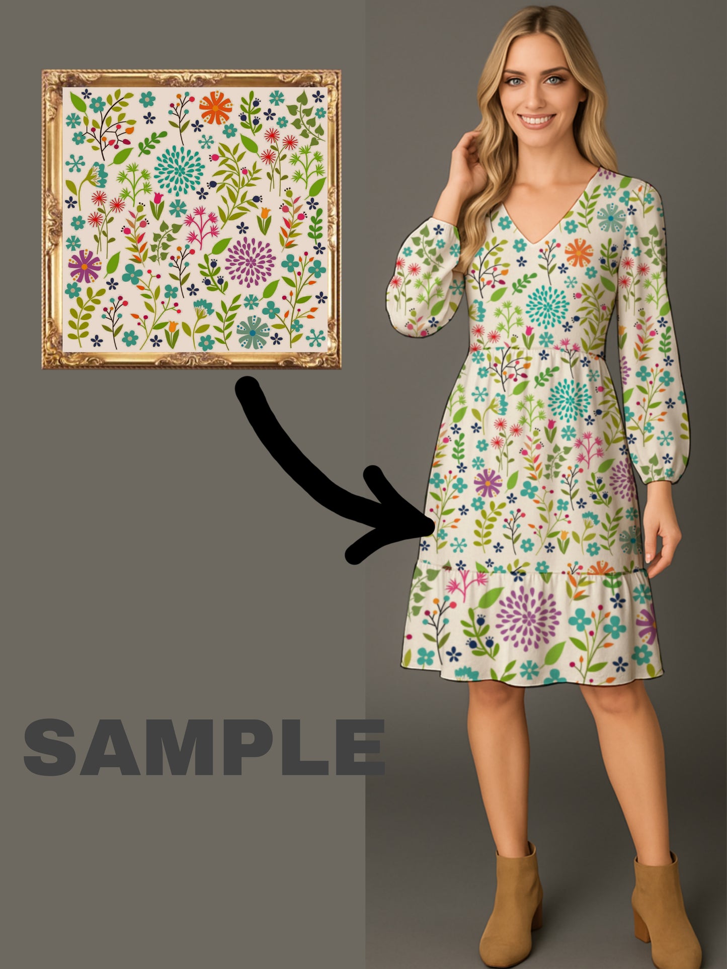 Your Art Painting on Long-Sleeve V-Neck Tiered Midi Dress