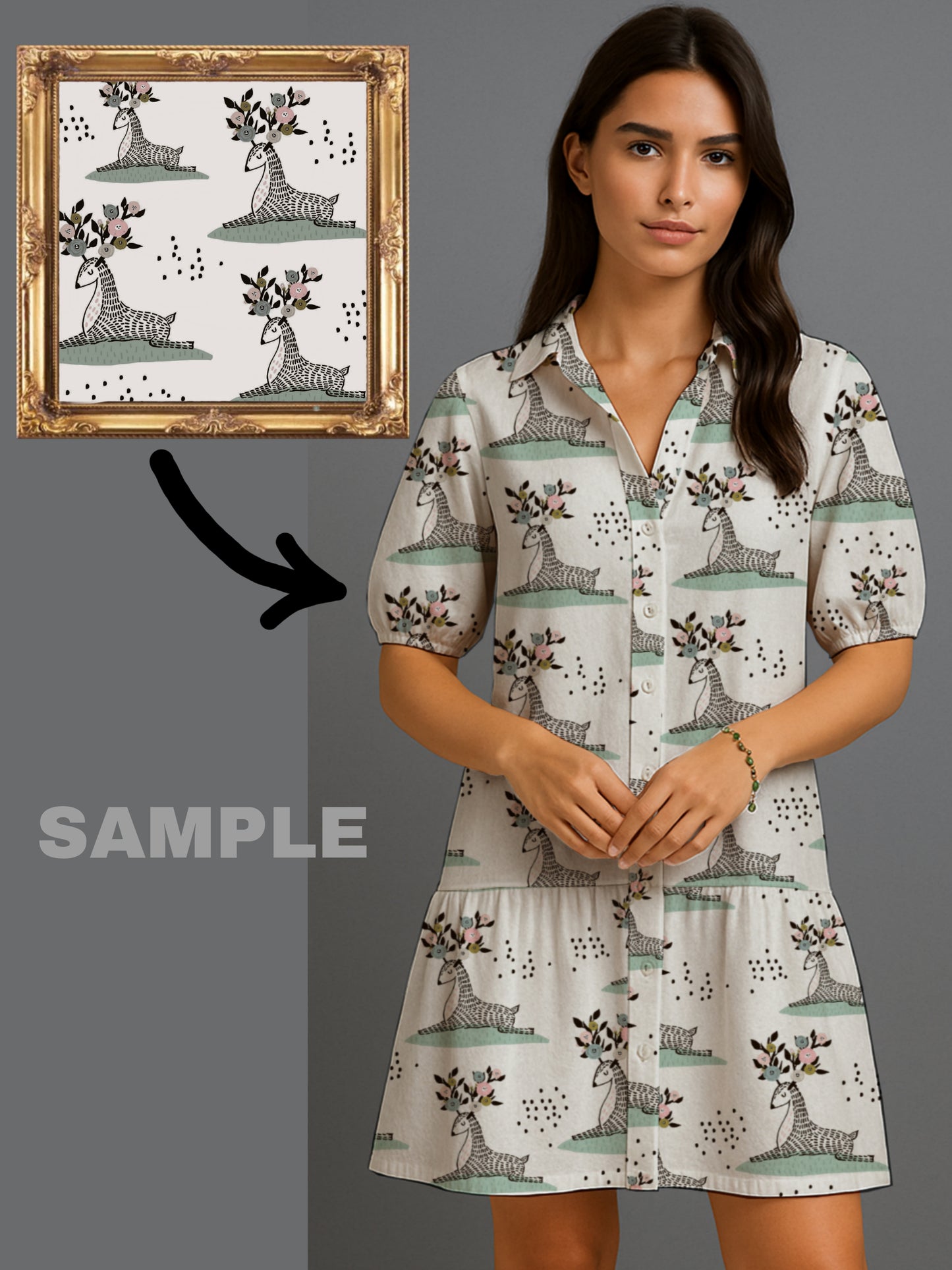 Your Art Painting on Puff-Sleeve Button-Front Mini Dress
