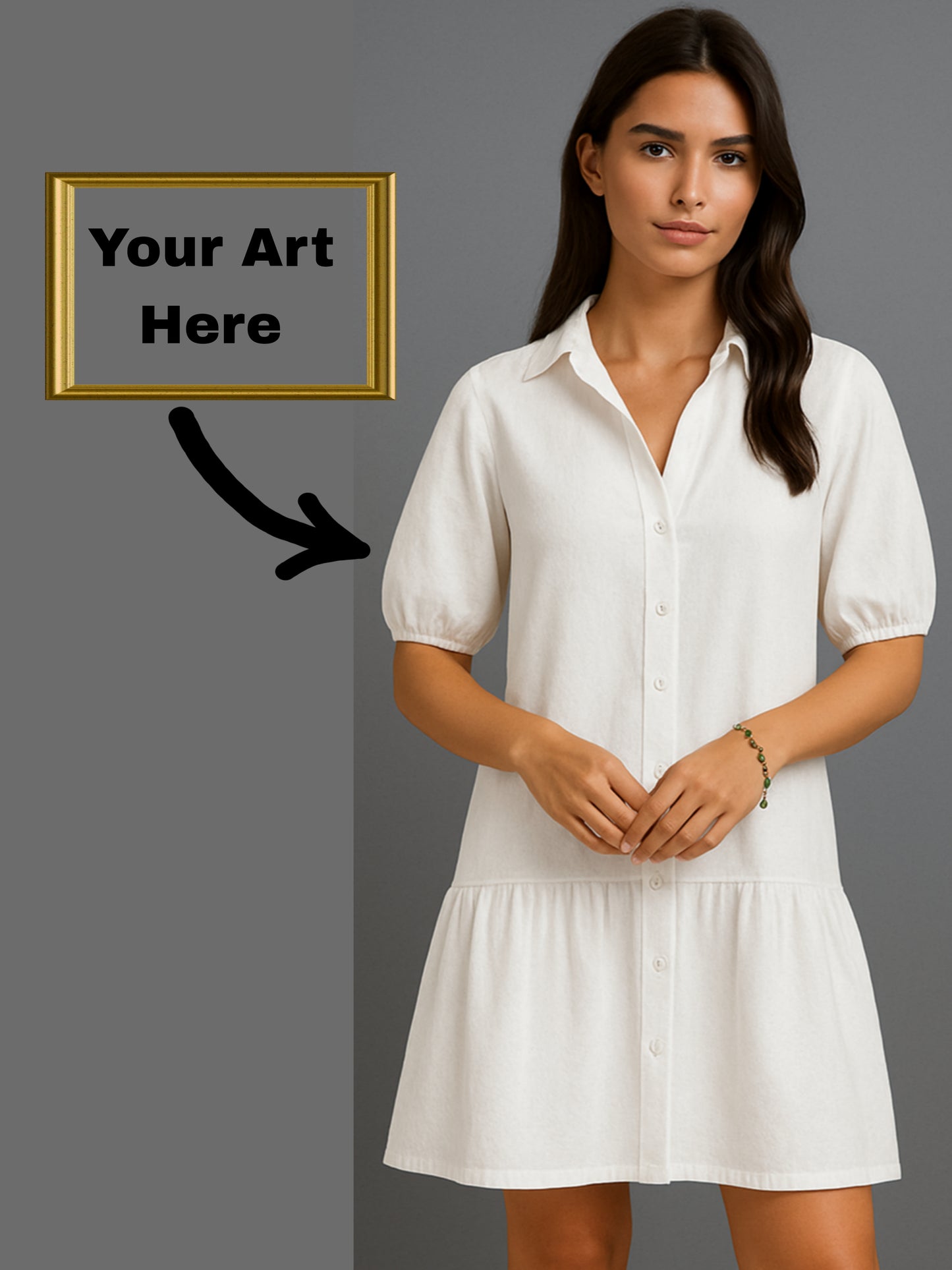 Your Art Painting on Puff-Sleeve Button-Front Mini Dress