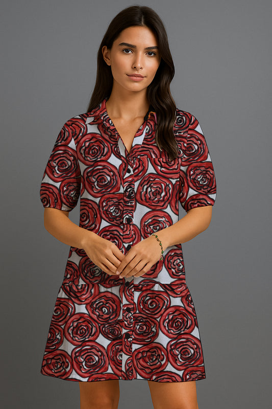 Puff-Sleeve Button-Front Mini Dress - Debbie Jubrail