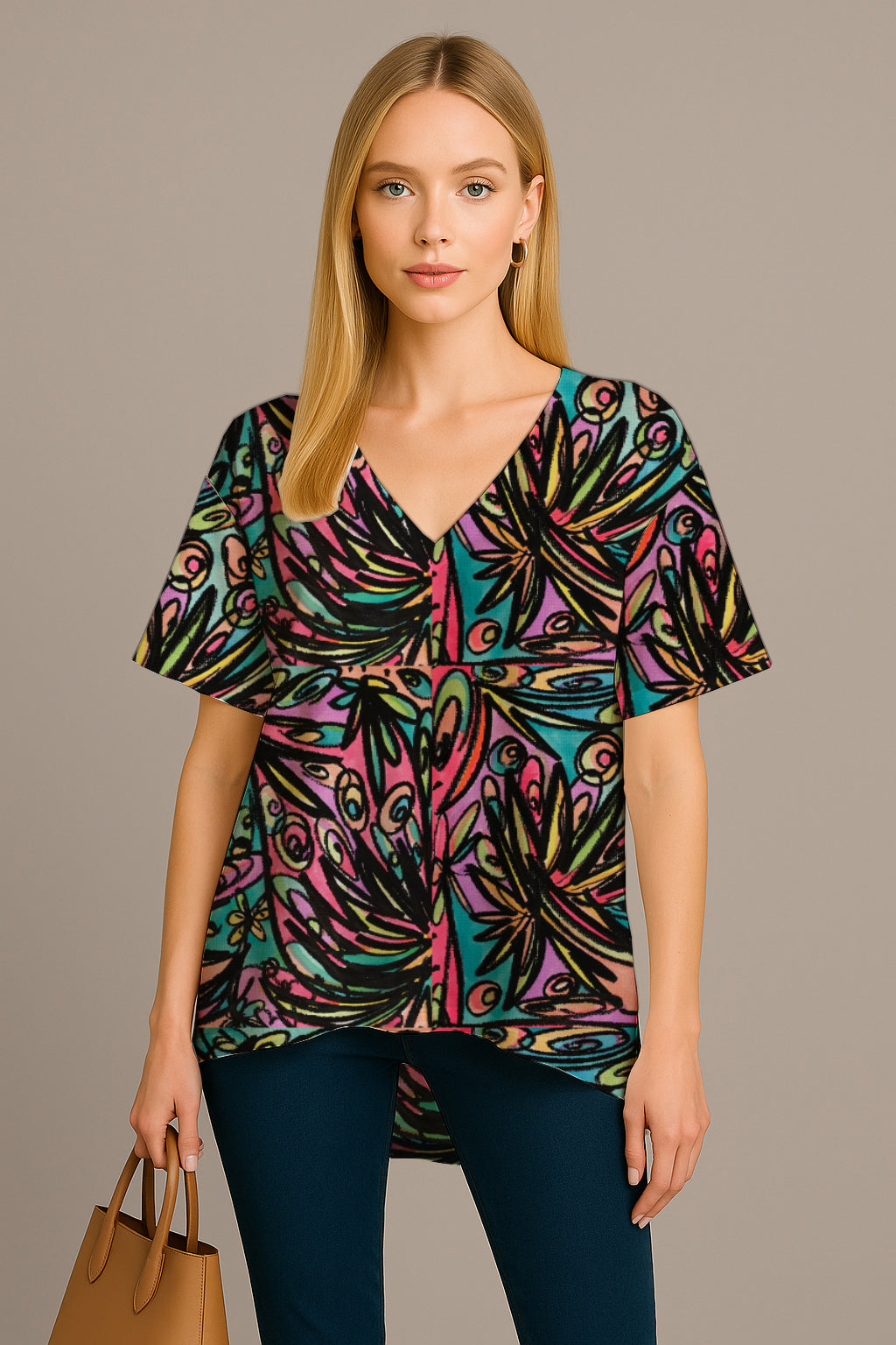 Relaxed V-Neck Short-Sleeve Top-Debbie Jubrail
