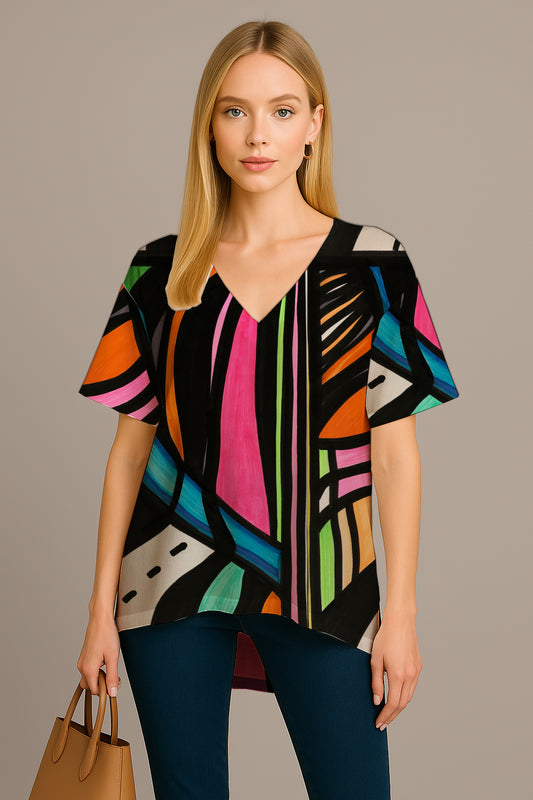Relaxed V-Neck Short-Sleeve Top-Debbie Jubrail