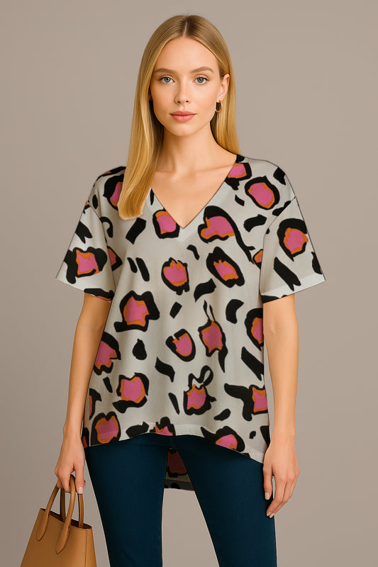 Relaxed V-Neck Short-Sleeve Top-Debbie Jubrail