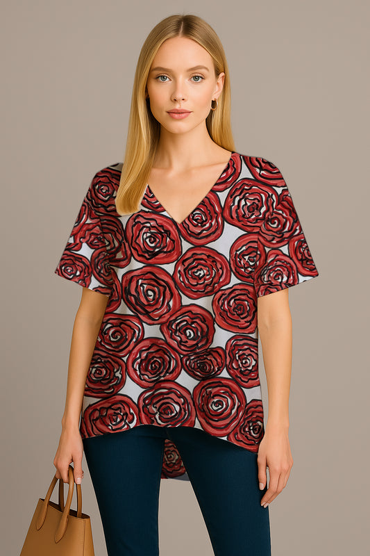 Relaxed V-Neck Short-Sleeve Top-Debbie Jubrail