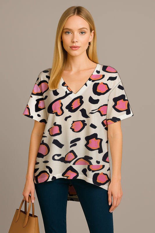 Relaxed V-Neck Short-Sleeve Top-Debbie Jubrail