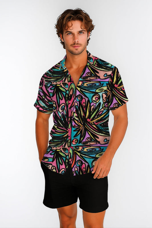 Short Sleeve Button-Up Shirt – with Art Print -Debbie Jubrail