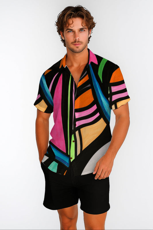 Short Sleeve Button-Up Shirt – with Art Print -Debbie Jubrail