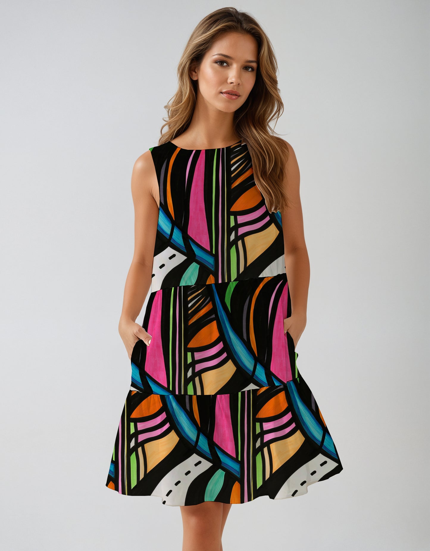 1.  Sleeveless Tiered Mini Dress  - Debbie Jubrail