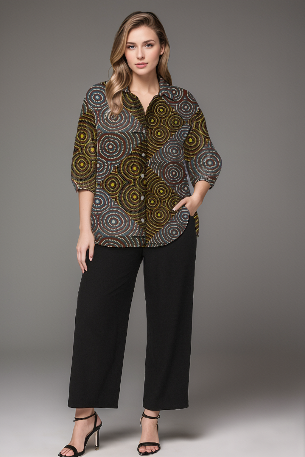 Button-Down Circle Dream Shirt – Relaxed Fit with Aboriginal Art Print