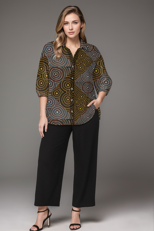 Button-Down Circle Dream Shirt – Relaxed Fit with Aboriginal Art Print