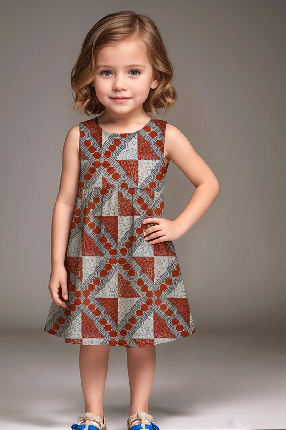 Girls' Sleeveless Back-Tie Dress with Aboriginal Art - Emily Mbitjana