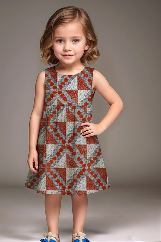 Girls' Sleeveless Back-Tie Dress with Aboriginal Art - Emily Mbitjana