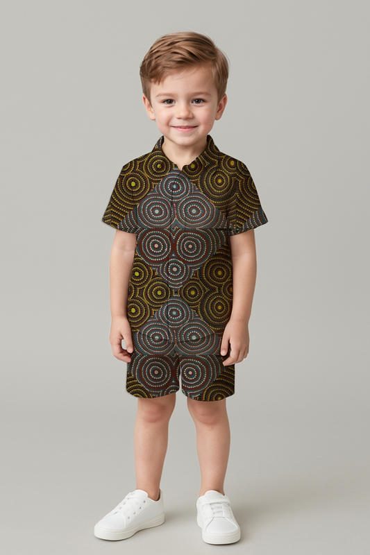 Boys' Short Sleeve Shirt & Shorts Set – Aboriginal Art Print - Zara Newell