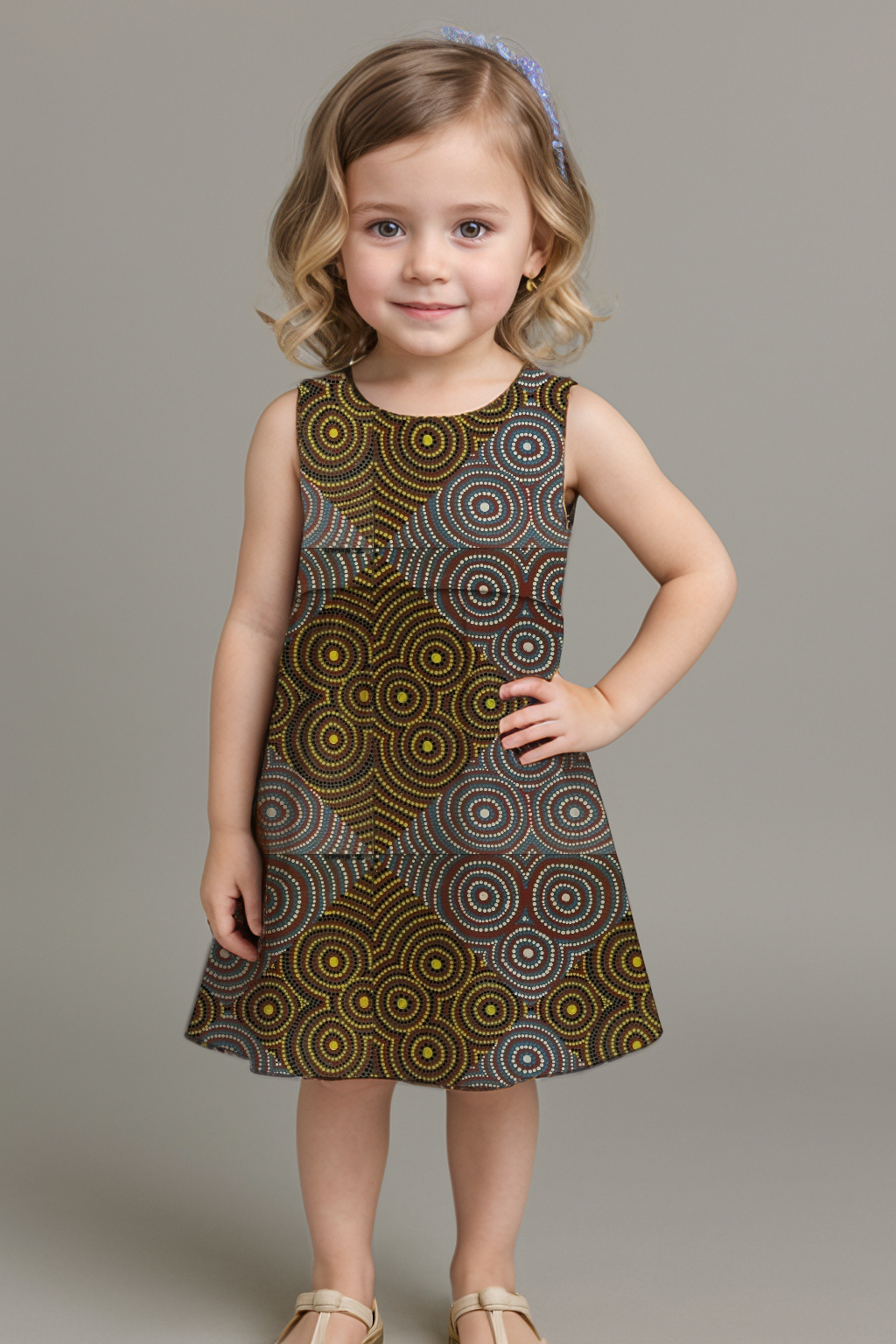 Girls' Sleeveless Back-Tie Dress with Aboriginal Art - Zara Newell