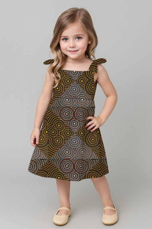 Girls' Tie-Shoulder A-Line Dress  with Aboriginal Art Print- Zara Newell