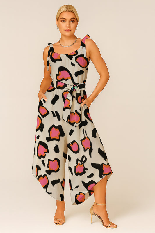 Women's Tie-Shoulder Wide-Leg Jumpsuit with  Art Print - Debbie Jubrail