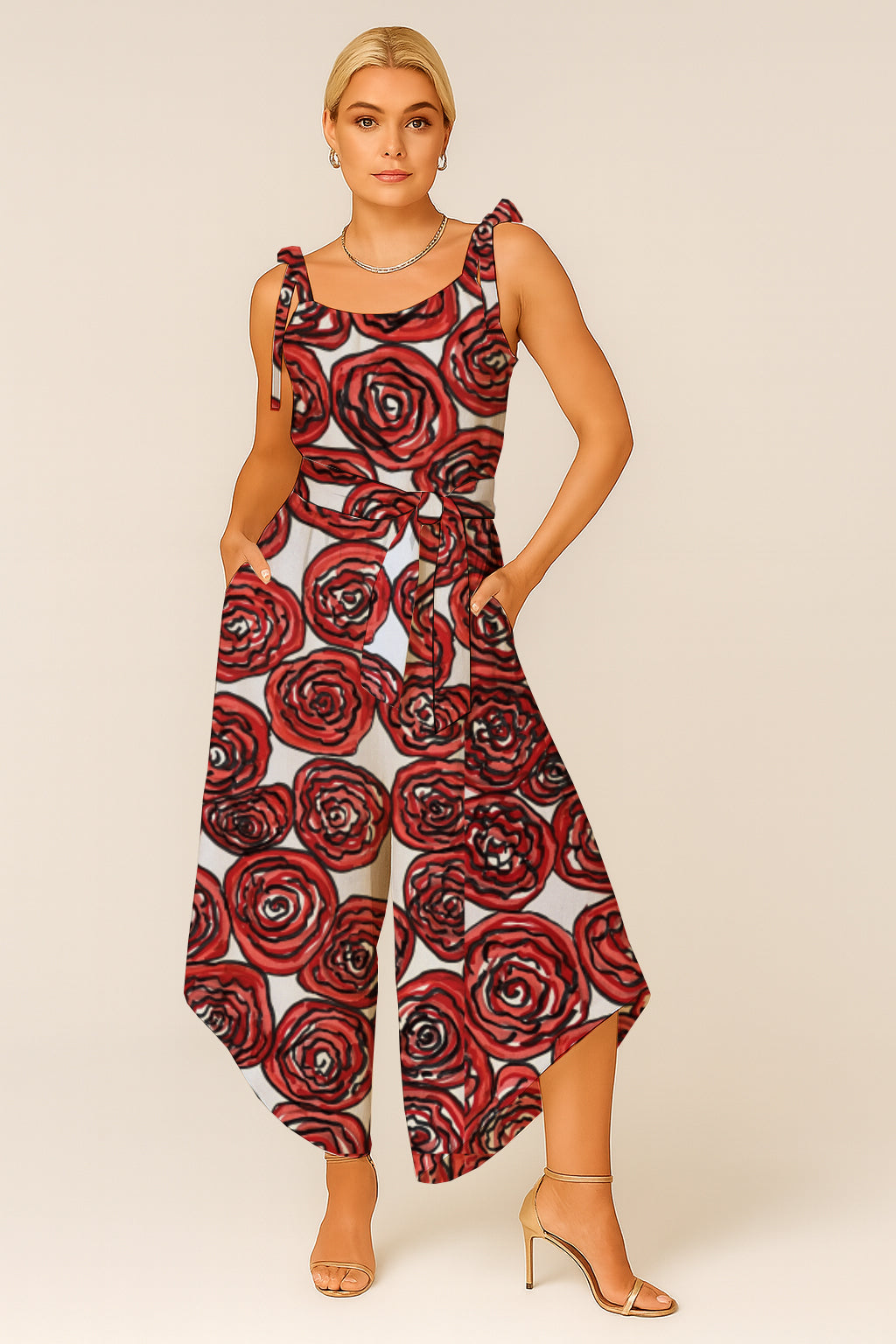 Women's Tie-Shoulder Wide-Leg Jumpsuit with Art Print - Debbie Jubrail