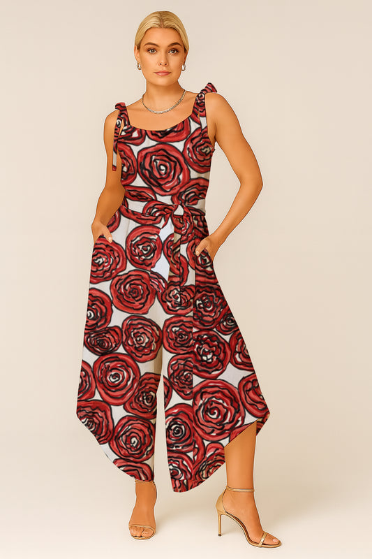 Women's Tie-Shoulder Wide-Leg Jumpsuit with Art Print - Debbie Jubrail
