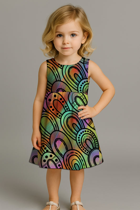 Girls' Sleeveless Back-Tie Dress with Aboriginal Art - kara Karanfilovski