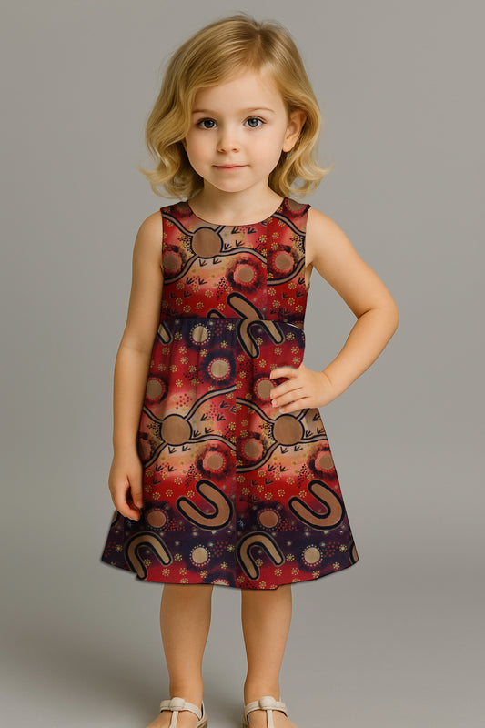 Girls' Sleeveless Back-Tie Dress with Aboriginal Art - Megan Kennedy