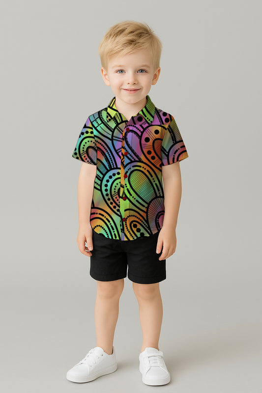 Boys' Short Sleeve Shirt  – Aboriginal Art Print -Kara Karanfilovski