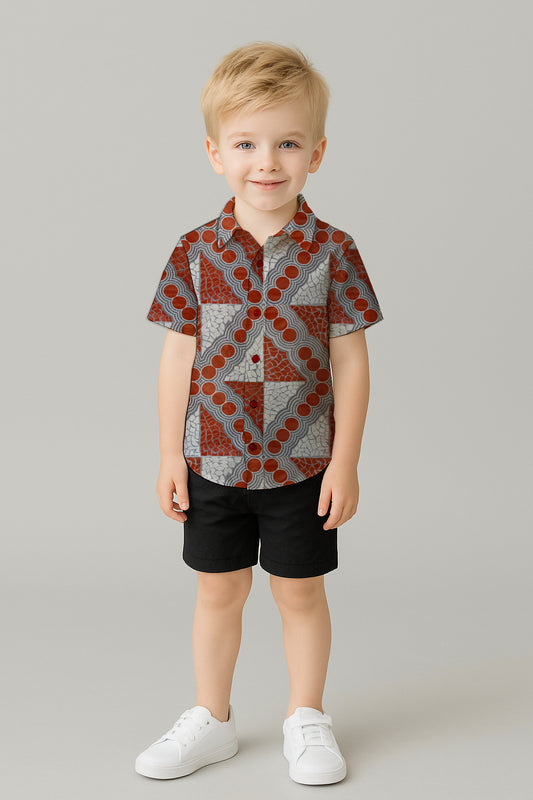 Boys' Short Sleeve Shirt  – Aboriginal Art Print -Emily Mbitjana