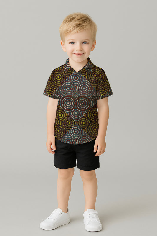 Boys' Short Sleeve Shirt  – with Aborginal Art Print - Zara Newell
