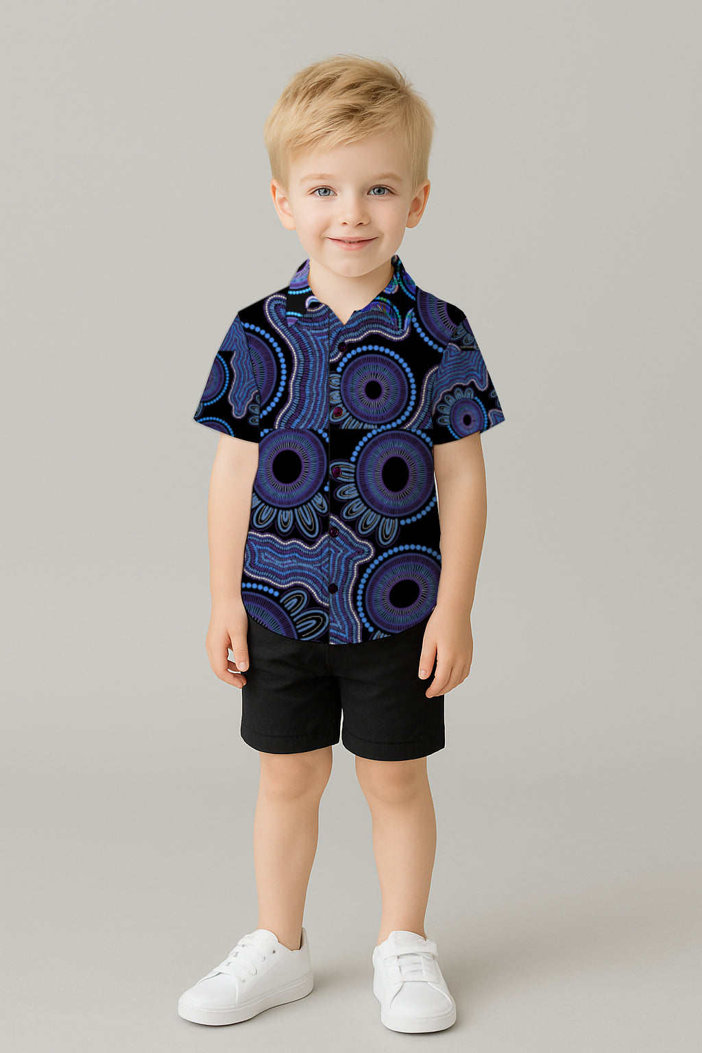 Boys' Short Sleeve Shirt  – Aboriginal Art Print  with Aborginal Art Print-Kara Karanfilovski
