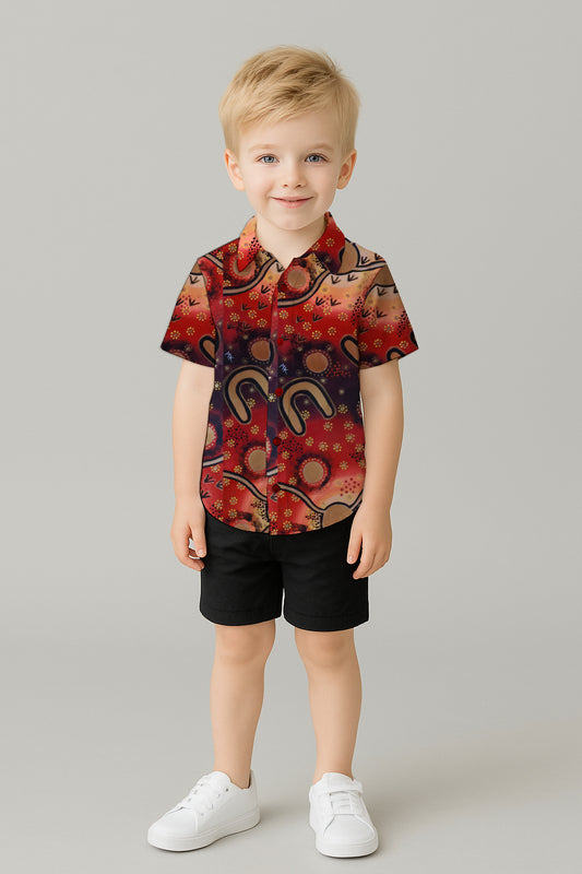 Boys' Short Sleeve Shirt  – Aboriginal Art Print -Megan Kennedy