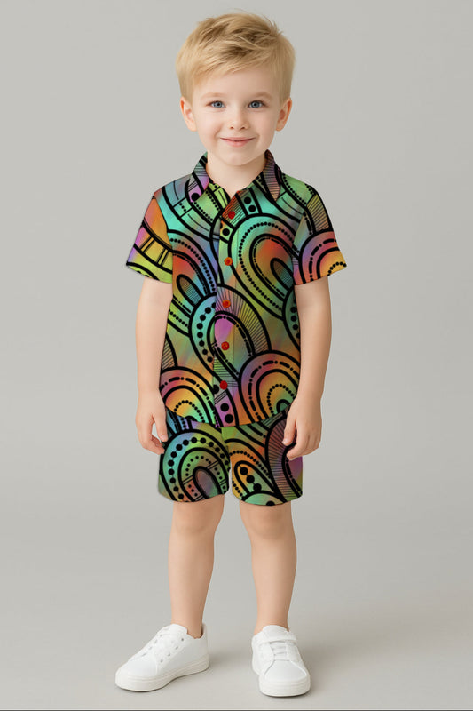 Boys' Short Sleeve Shirt & Shorts Set – Aboriginal Art Print - Kara Karanfilovski