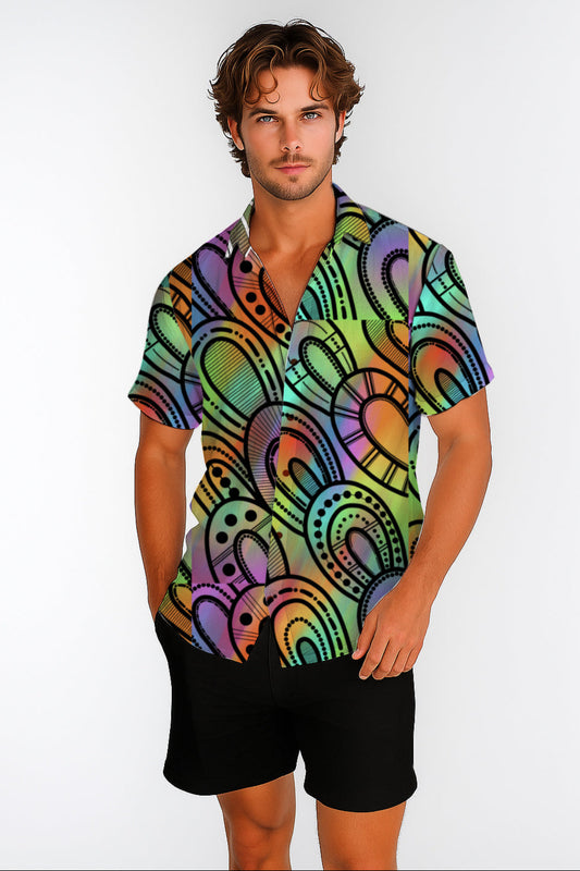 Short Sleeve Button-Up Shirt – with Aboriginal Art Print -Kara Karanfilovski