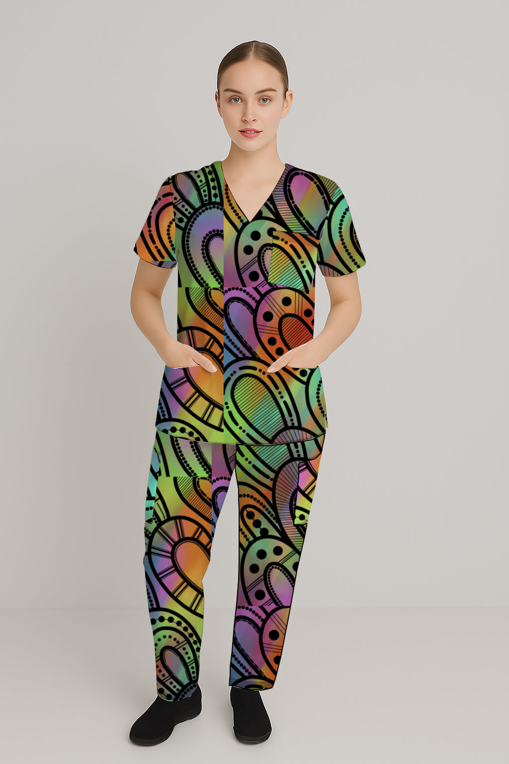 Women’s Scrub Set - Top and Pants with Aborginal Art Print - Kara Karanfilovski
